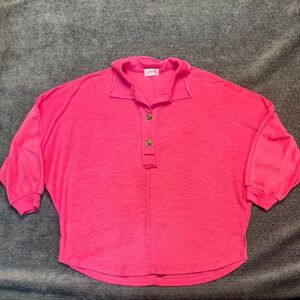 Jess‎ Lea Pink Collared Button Up Long Sleeve Top Womens Medium oversized